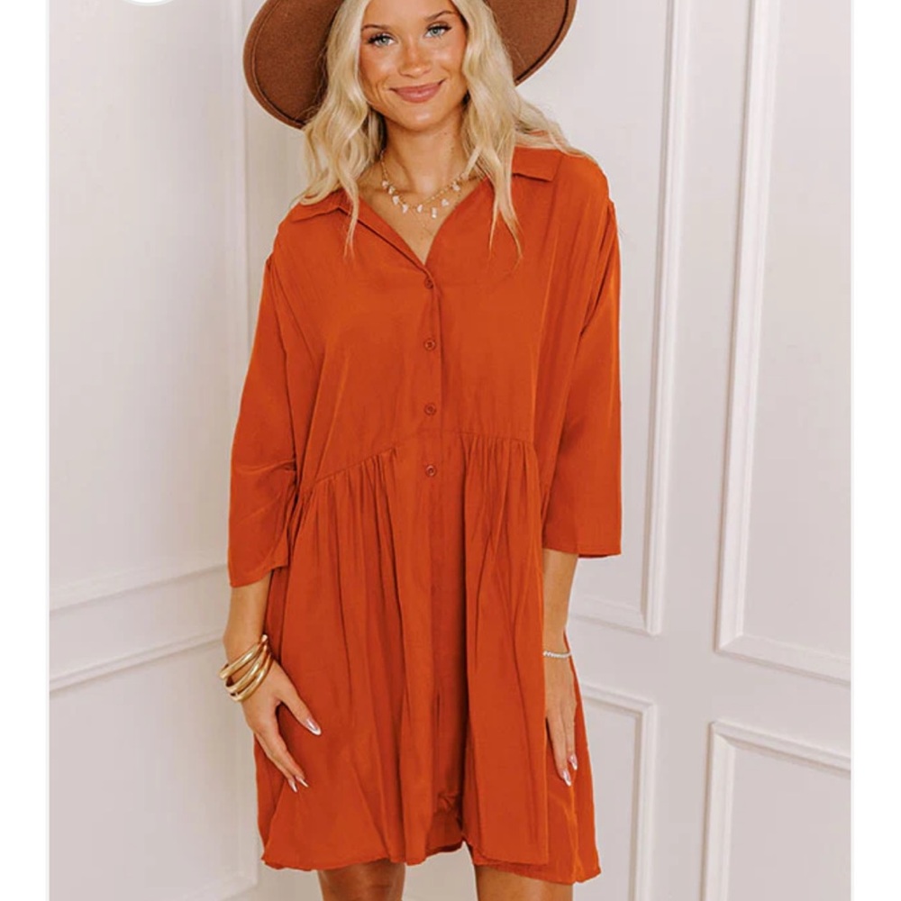 Always On Time Babydoll Tunic Dress In Tangerine - Picture 2 of 5
